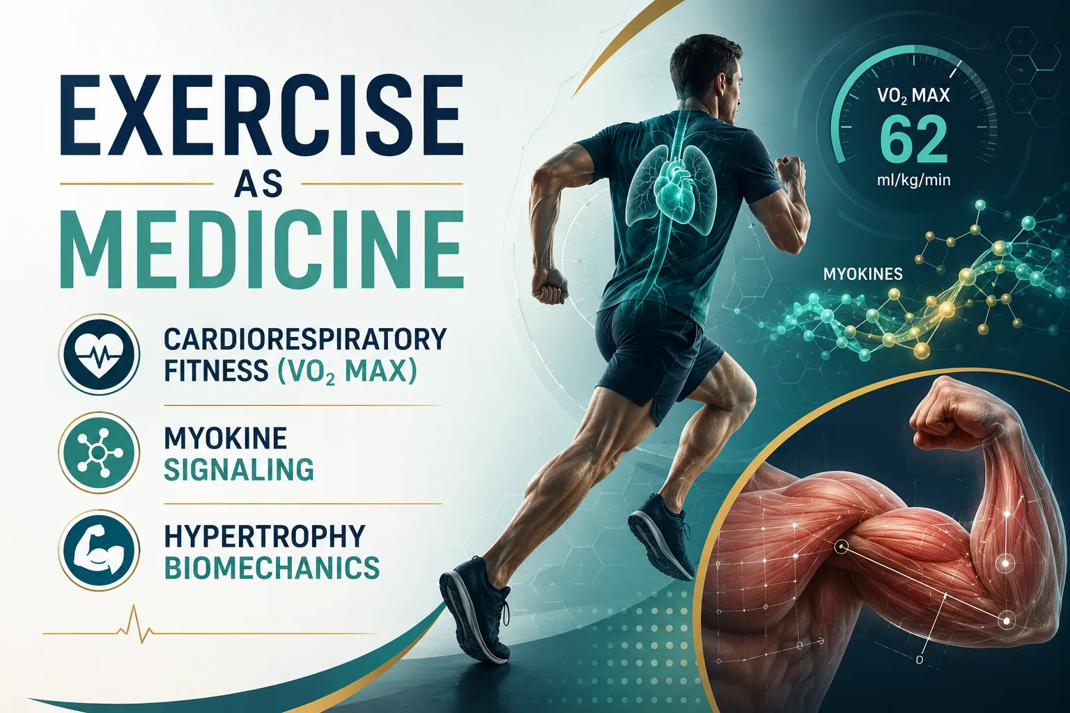 Exercise as Medicine: Cardiorespiratory Fitness (VO2 Max), Myokine Signaling, and Hypertrophy Biomechanics